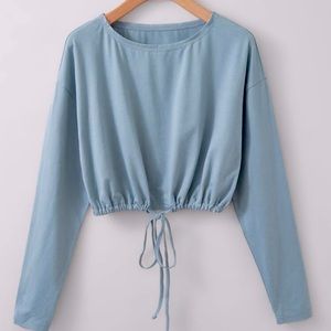 SHEIN CROPPED LONG SLEEVE, DRAWSTRING BOTTOM, TEAL, SMALL, SOFT